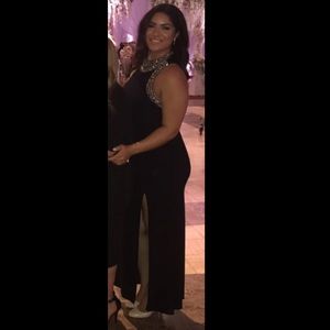 Navy High-Neck Long Dress w/ Slit